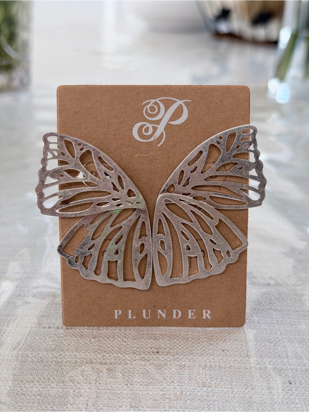Plunder Silver Butterfly Wing Statement Earrings